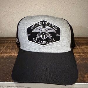 Infinity Hat, USA Gray and Black Trucker Adjustable, NWT